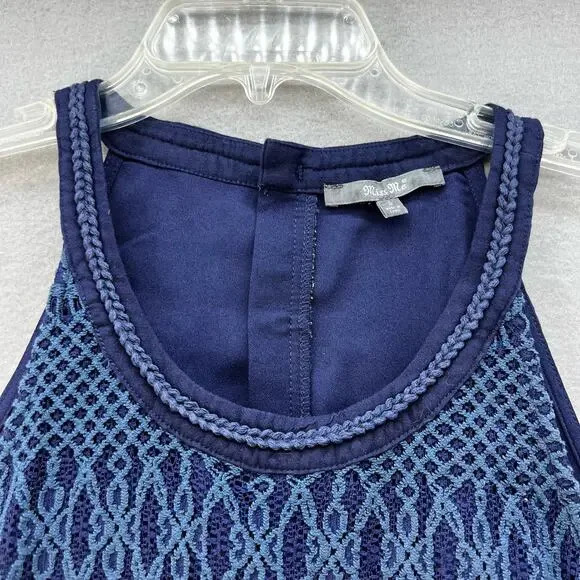 Miss Me Tank Top Women's Size Small Teal Blue Crochet Button Up Back Western - Picture 2 of 9